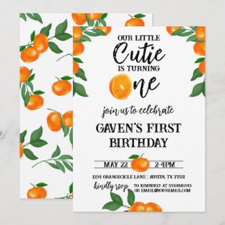 Little Cutie First Birthday Oranje Waterverf Kaart