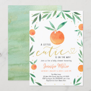 Little Cutie Greenery Gold Baby shower Kaart