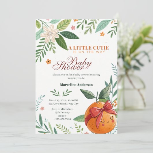 Little Cutie is On the Way Grapefruit Coquette Kaart (Staand voorkant)