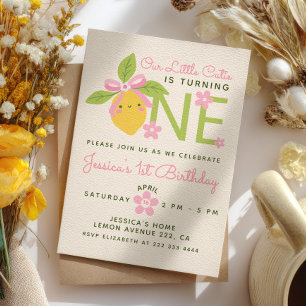 Little Cutie Lemon & Daisy Pink 1e verjaardagsfees Kaart