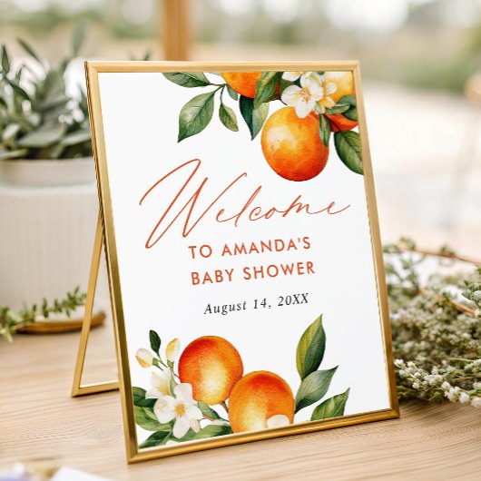 Little Cutie Orange Baby Shower Welcome Sign Foto Afdruk