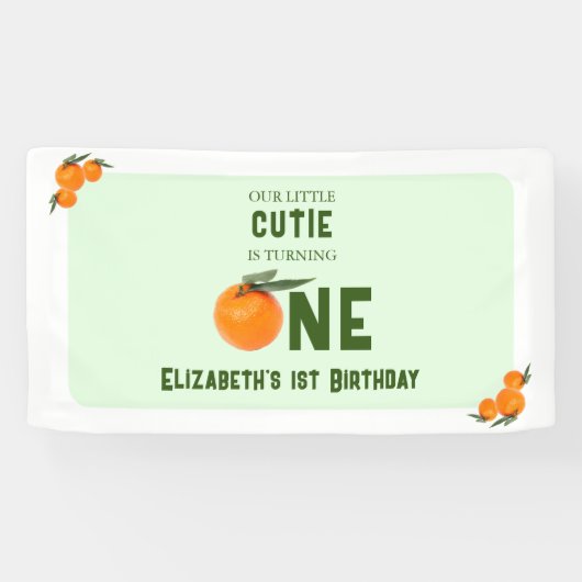 Little Cutie Oranje 1st Birthday Spandoek (Horizontaal)