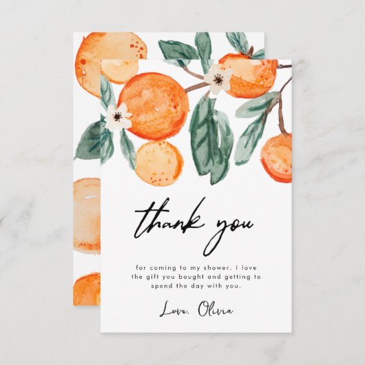 Little Cutie Oranje Baby shower Dank u kaart (Voorkant / Achterkant)