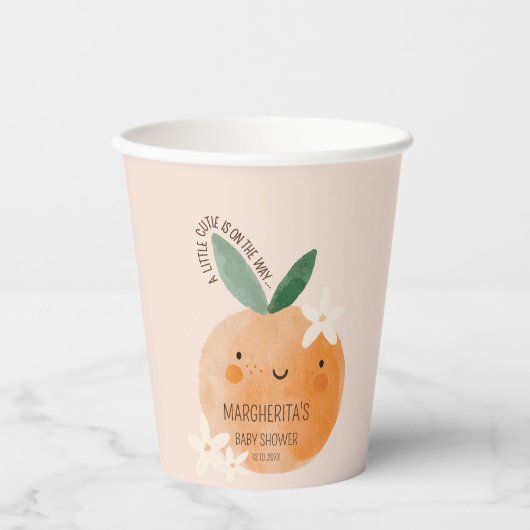 Little Cutie Oranje Citrus Botanische Baby shower Papieren Bekers (Voorkant)