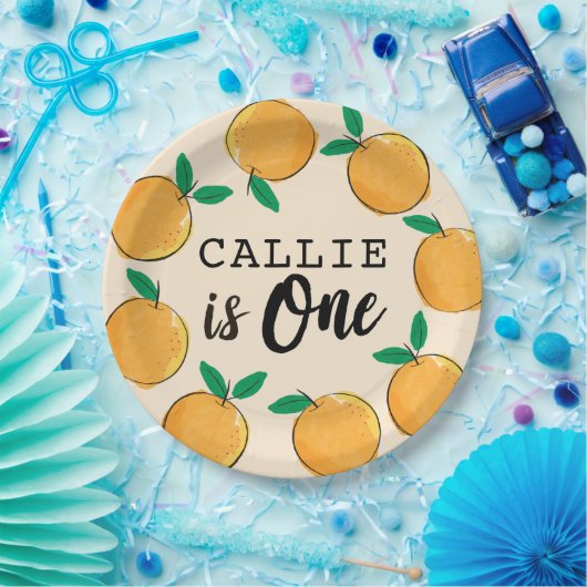 Little Cutie Oranje Custom First Birthday Papieren Bordje (Feest)