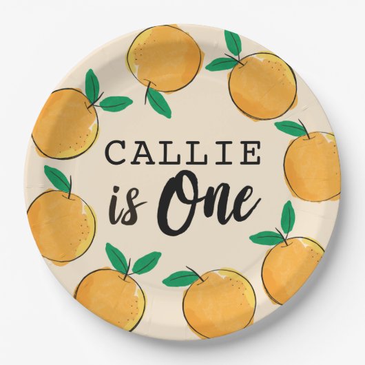 Little Cutie Oranje Custom First Birthday Papieren Bordje (Voorkant)