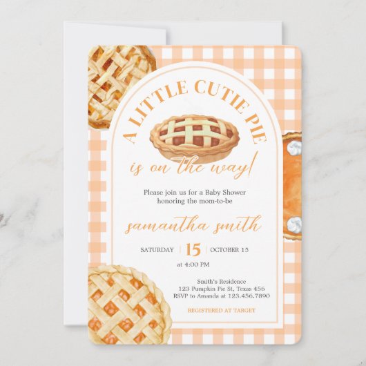 Little Cutie Pie Gingham Baby Shower Kaart (Voorkant)