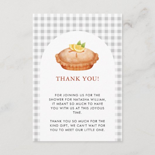 Little Cutie Pie Grey Check Baby shower Bedankt Informatiekaartje (Voorkant)