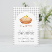 Little Cutie Pie Grey Check Baby shower Bedankt Informatiekaartje (Staand voorkant)