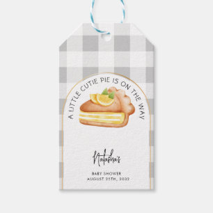 Little Cutie Pie Grey Gingham Plaid Baby shower Cadeaulabel