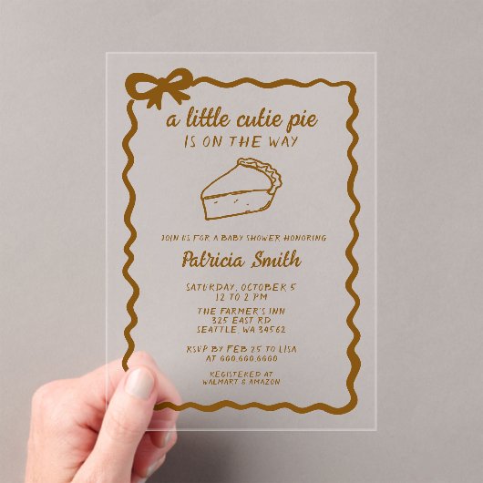 Little Cutie Pie hand tekenen doodle Herfst Baby s Acryl Uitnodigingen (Insitu (Draagbaar))