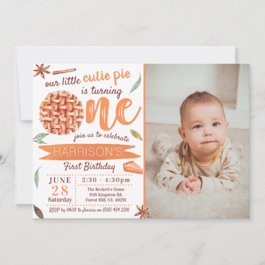 Little Cutie Pie Herfst Foto 1e verjaardag Kaart (Voorkant)