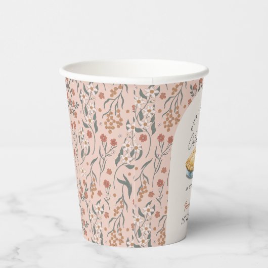 Little Cutie Pie Pink Bloemen 1e verjaardag Papieren Bekers (Rechts)