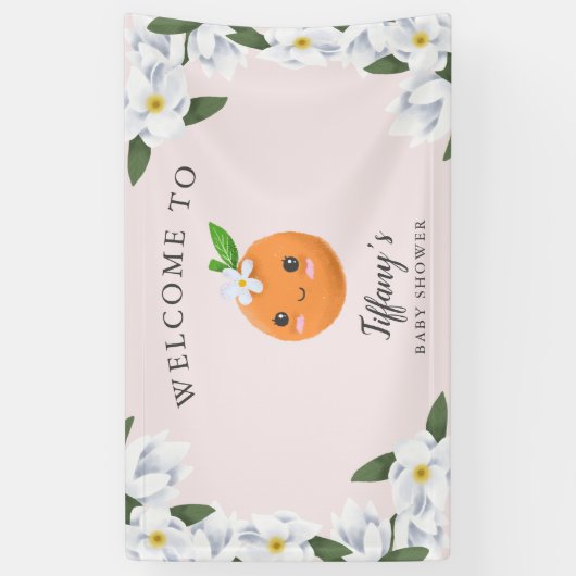 Little Cutie Roze Citrus Bloemen Welkom Spandoek (Verticaal)