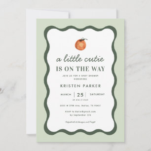 Little Cutie Squiggle Tangerine Baby Shower Uitnod Kaart