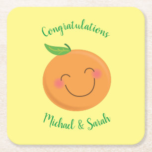 Little Cutie Tangerine Baby shower Genderneutraal Vierkante Kartonnen Onderzetter