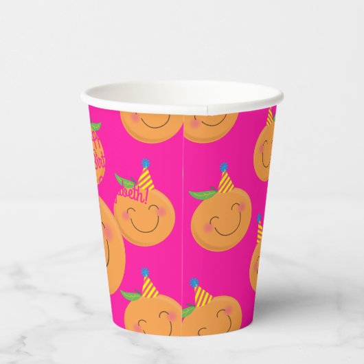 Little Cutie Tangerine Birthday Party Paper Cups Papieren Bekers (Rechts)