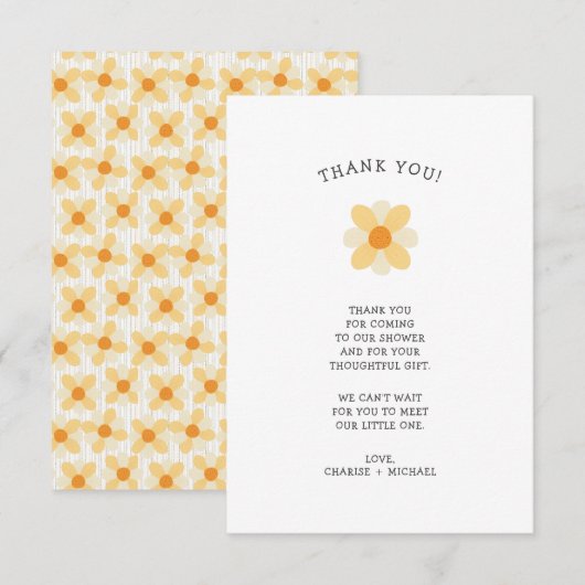 Little Daisy baby shower merci note (Devant / Derrière)