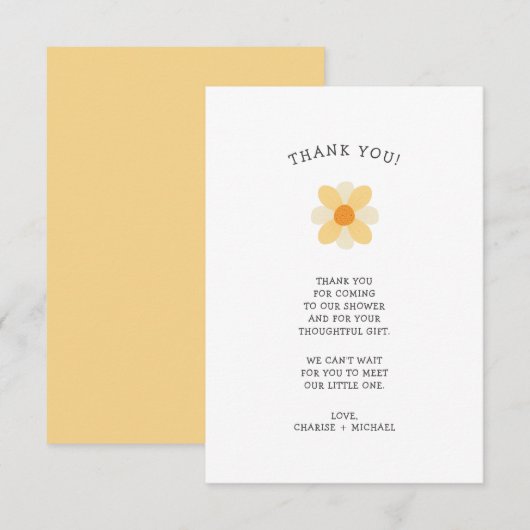 Little Daisy baby shower merci note (Devant / Derrière)