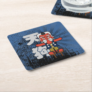 Little Daitengu Yokai Grunge Vierkante Kartonnen Onderzetter
