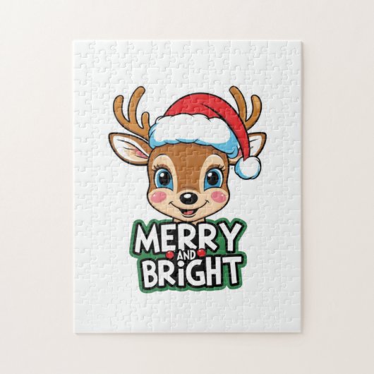 Little Deer met Santa "Merry & Bright" ontwerp Legpuzzel (Verticaal)