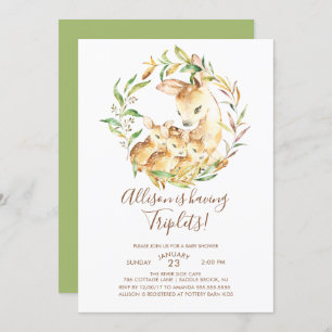 Little Deer Triplets Baby Shower Invitations