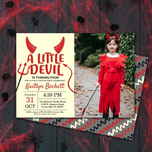 Little Devil Any Age Halloween Birthday Foto Kaart