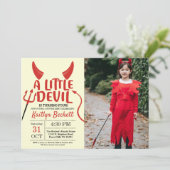 Little Devil Any Age Halloween Birthday Foto Kaart (Staand voorkant)