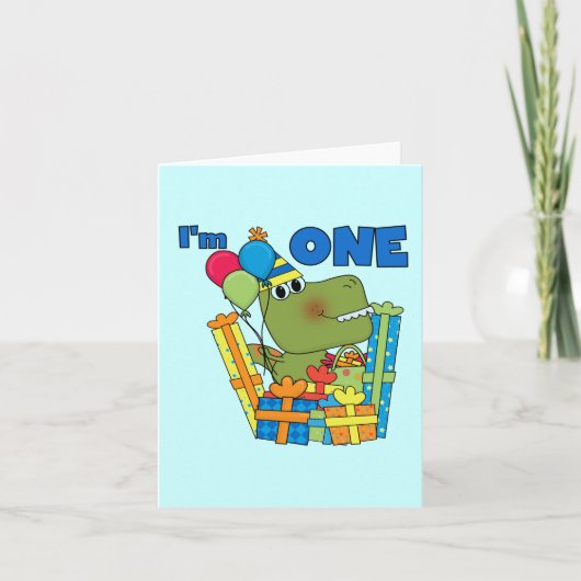 Little Dino 1st Birthday T shirten en geschenken Kaart (Voorkant)
