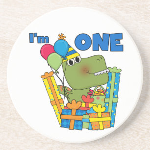 Little Dino 1st Birthday T shirten en geschenken Zandsteen Onderzetter