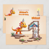 Little Dino Dragon | 1e verjaardag groot aantal fo Kaart (Voorkant / Achterkant)