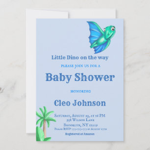 Little Dino on the Way Blue Boy Baby shower Kaart