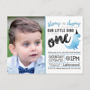 Little Dinosaur Birthday Theme Blue Dinosaur Dino Briefkaart