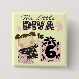 Little Diva 6th Birthday Tshirts and Gifts Vierkante Button 5,1 Cm