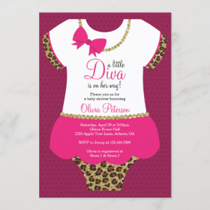Little Diva Baby shower Invite, Cheetah, Faux Gold Kaart