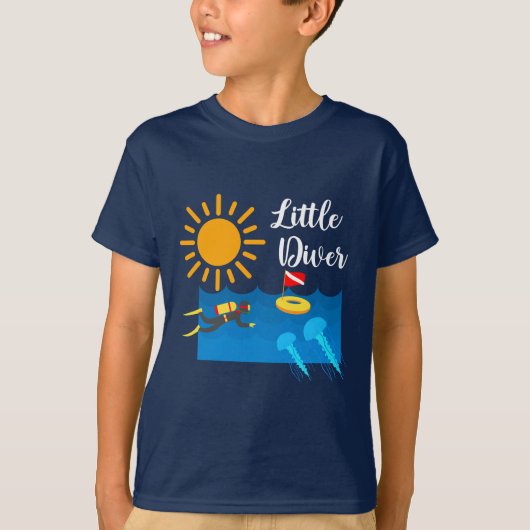 Little Diver met Jelly Fish - Kinderen Basic T-Shi T-shirt (Voorkant)