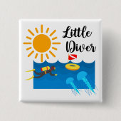 Little Diver met Jelly Fish - Square Button (Voorkant)