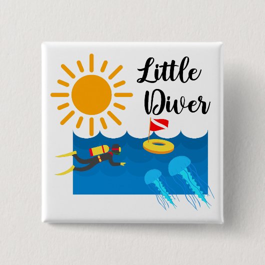 Little Diver met Jelly Fish - Square Button (Voorkant)