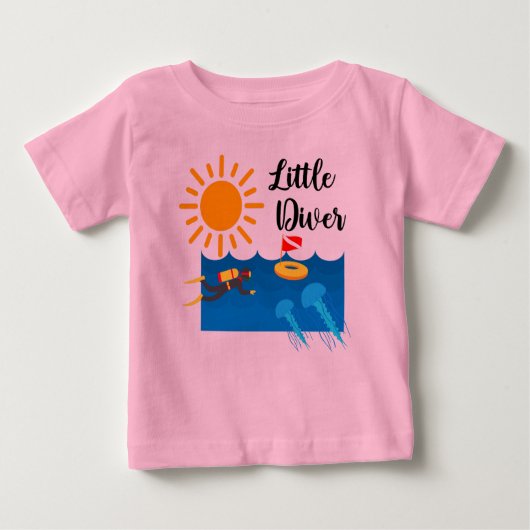 Little Diver with Jelly Fish - Baby Fine Jersey T- (Voorkant)
