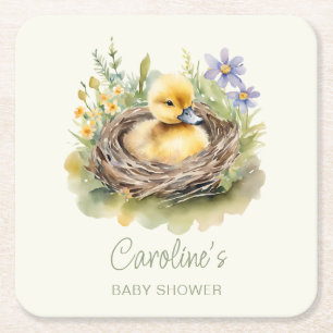 Little Duckling Duck Baby shower gepersonaliseerd Vierkante Kartonnen Onderzetter