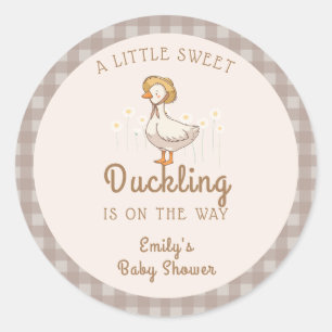 Little Duckling Farmhouse Gingham Baby shower Ronde Sticker
