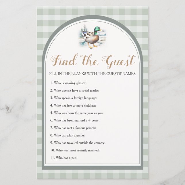 Little Duckling Gingham Baby shower Zoek de gast (Voorkant)