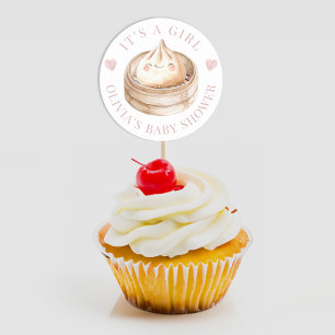Little Dumpling Pink Het is een meisje Baby shower Ronde Sticker