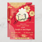 Little Dumpling Red & Gold Baby shower Invitation Kaart (Voorkant / Achterkant)