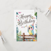 Little Editable Parrot Digitale Verjaardag Kaart (Voorkant / Achterkant in situ)
