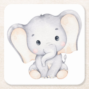 Little Elephant Baby shower Square Vierkante Kartonnen Onderzetter