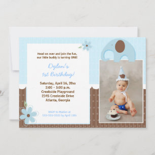 Little Elephant (bleu) Mod Invitation d'anniversai