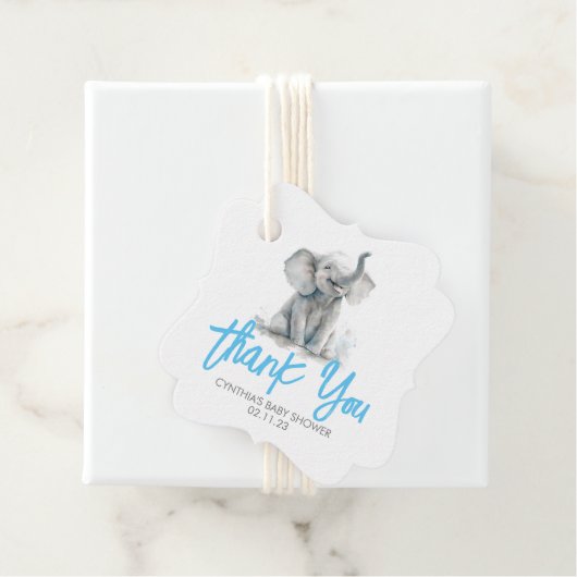 Little Elephant Blue Grey Baby shower Bedankt Bedankjes Labels (In situ)