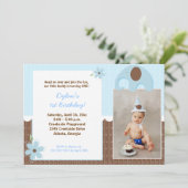 Little Elephant (Blue) Mod Birthday Invitation 5x7 Kaart (Staand voorkant)