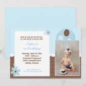 Little Elephant (Blue) Mod Birthday Invitation 5x7 Kaart (Voorkant / Achterkant)